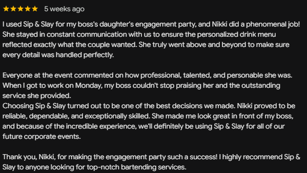Customer review of Sip & Slay LLC
